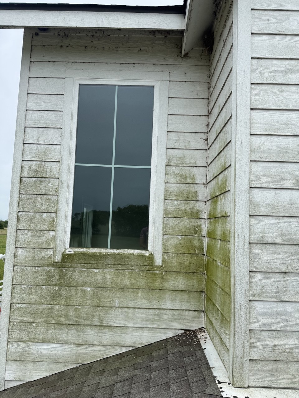 Home siding and windows before pressure washing